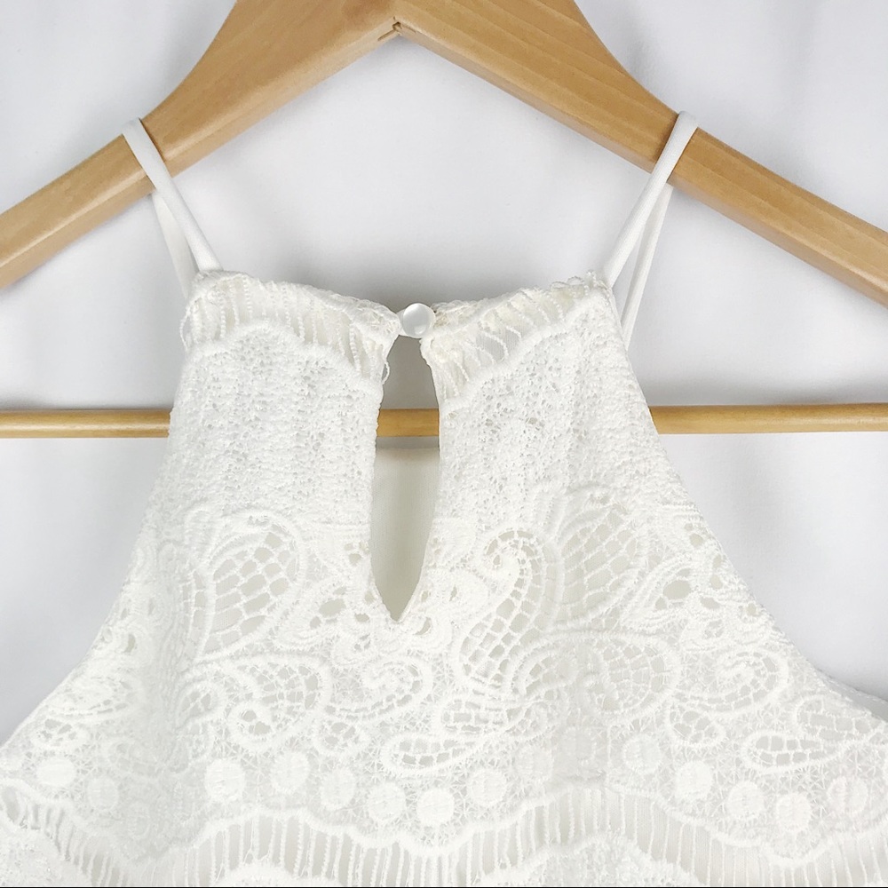 NWOT Monteau Girl White Lace Fringe Crop Top - Picture 5 of 7